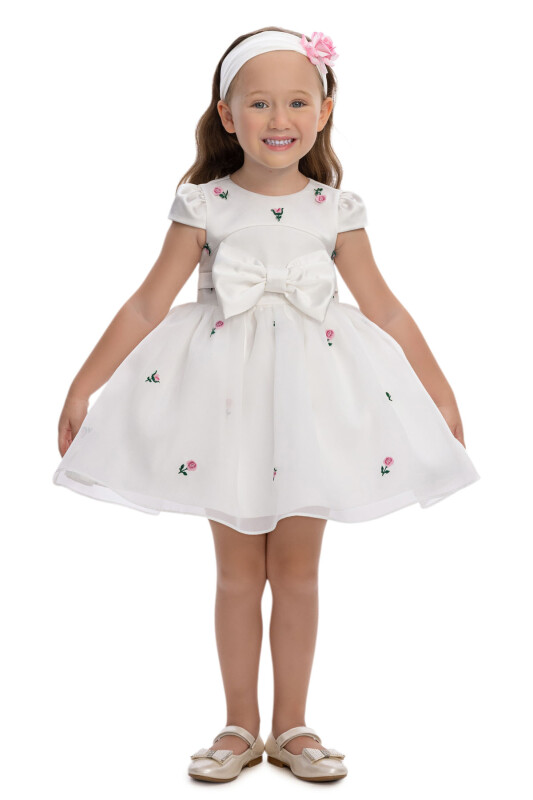 Ecru Baby Rose Bow Dress 6-24 MONTH 36078PR - Clothes (1)