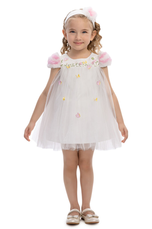 Ecru Baby Dress with Embroidered Butterflies and Matching Headband 6-24 MONTH 36075PR - Clothes (1)