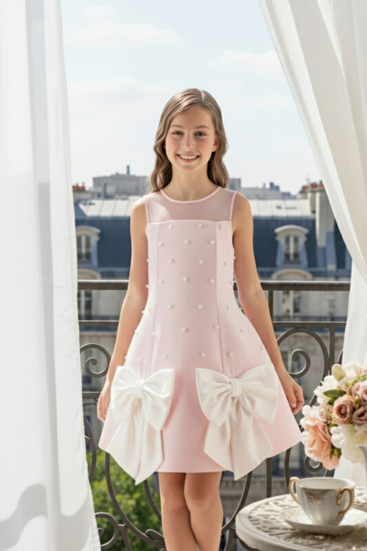Pink Girls Pearl Bow Dress 8-14 AGE 36110PR - Clothes
