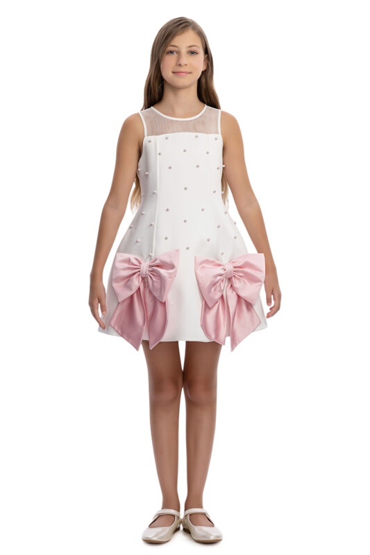 Ecru Girls Pearl Bow Dress 8-14 AGE 36110PR - Clothes (1)