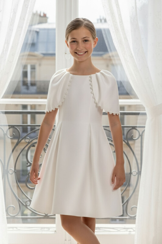 Ecru Girls Pearl Trim Cape Dress 8-14 AGE 36095PR 