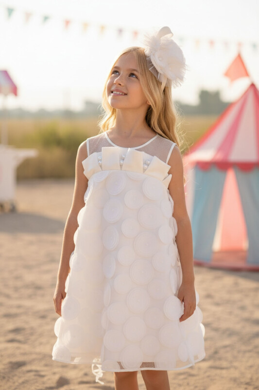 Ecru Girls Dress with Headband 3-7 AGE 36009PR 
