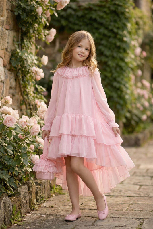 Powder Girls Ruffle Chiffon Dres with Bag 3-7 AGE 36263PR - Clothes