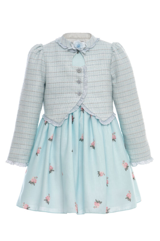 Blue Girls Floral Dress & Tweed Jacket Set 3-7 AGE 36289PR - Clothes (1)
