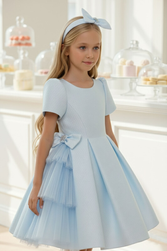 Blue Girls Layered Tulle Side-Bow Dress 3-7 AGE 36306PR - Clothes