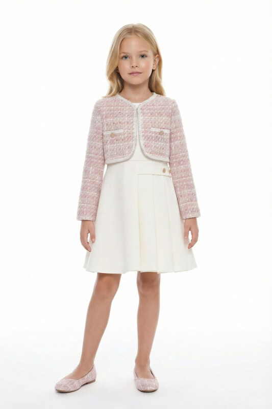 Ecru Girls Tweed Dress & Jacket Set 3-7 AGE 36332PR - Clothes (1)
