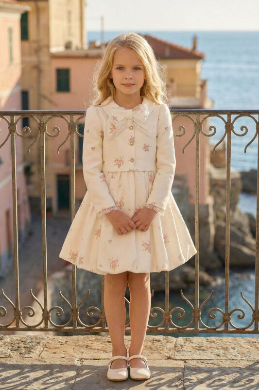 Ecru Girls Floral Print Dress & Jacket Set 3-7 AGE 36308PR - Clothes