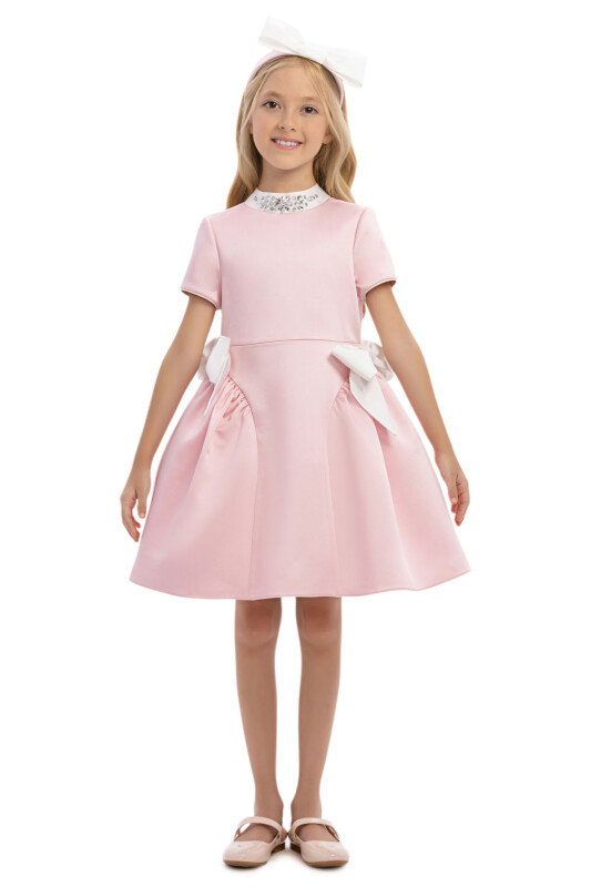 Powder Girls Dress with Crystal Collar and Satin Bows 3-7 AGE 36283PR - Clothes (1)