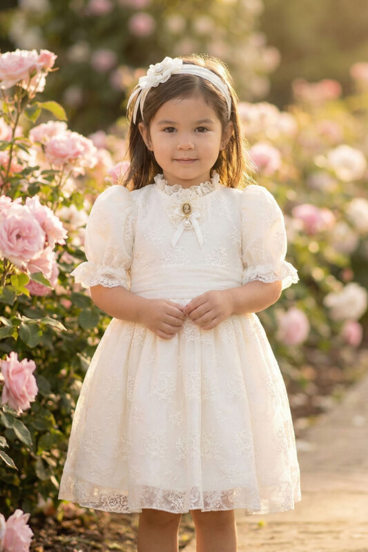 Ecru Baby Girls Vintage Lace Dress with Headband 6-24 MONTH 36315PR - Clothes