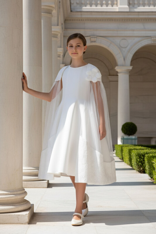 Ecru Girls Cape Detail Midi Dress 8-14 AGE 36231PR - Clothes