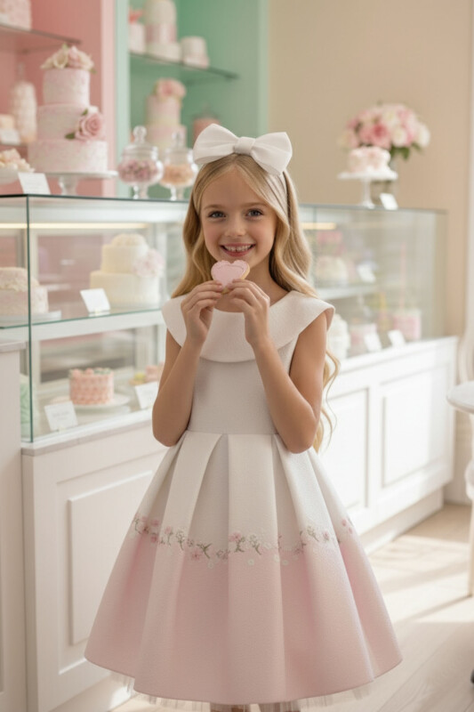 Powder Girls Floral Hem Dress with Bow 3-7 AGE 36210PR 