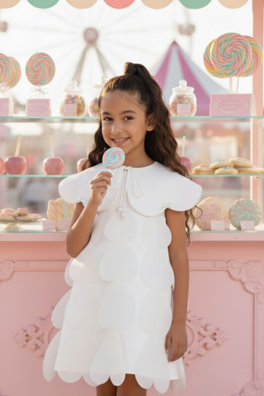 Ecru Girls Petal Layered Dress with Removable Collar 3-7 AGE 36134PR 