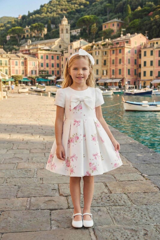 Ecru Girls Print Bow Dress & Headband 3-7 AGE 36192PR 