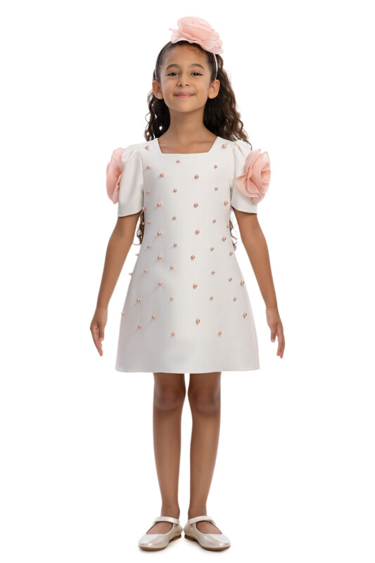 Ecru Girls Pearl Flower Sleeve Dress 3-7 AGE 36129PR - Clothes (1)