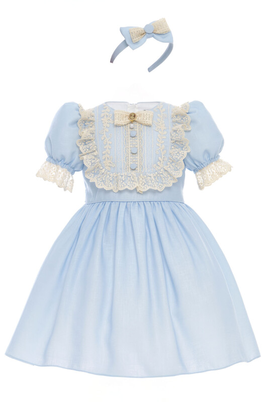 Blue Vintage-Inspired Lace Detailed Dress with Headband 3-7 AGE 36403PR - Clothes (1)