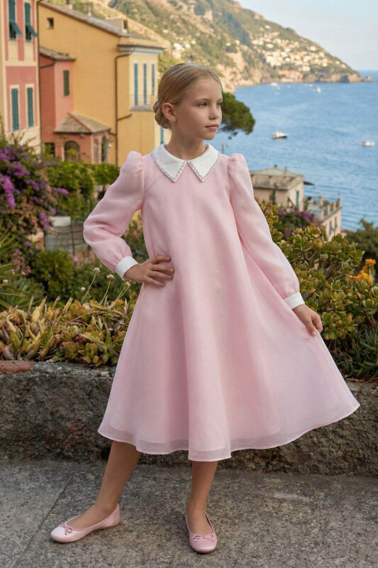 Powder Girls Chiffon A-Line Dress with Beaded Satin Collar 8-15 AGE 36391PR - Clothes