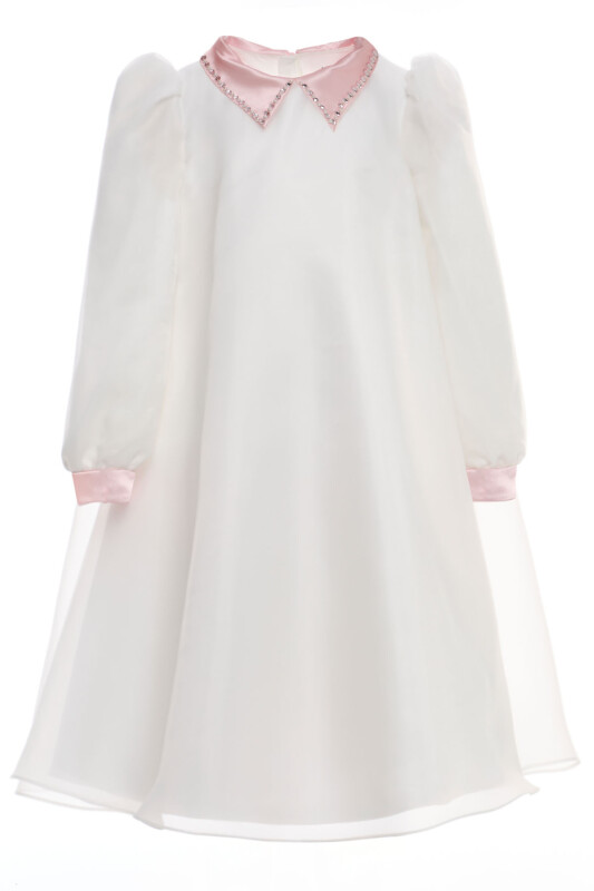 Ecru Girls Chiffon A-Line Dress with Beaded Satin Collar 8-15 AGE 36391PR - Clothes (1)