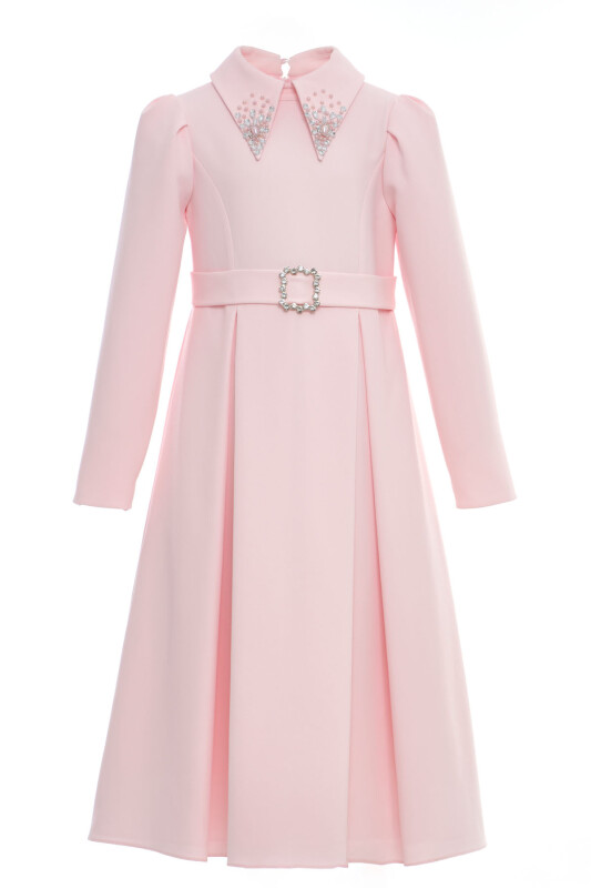 Powder Girls Elegant Long Sleeve Belted Dress with Embellished Collar 8-15 AGE 36390PR - Clothes (1)