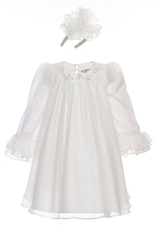 Ecru Chiffon Swing Dress with Pearl Flower Headband 3-7 AGE 36411PR - Clothes (1)