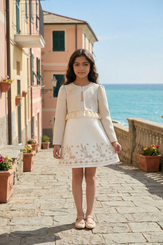 Beige Girls Dress with Jacket 3-7 AGE 36297PR - Clothes