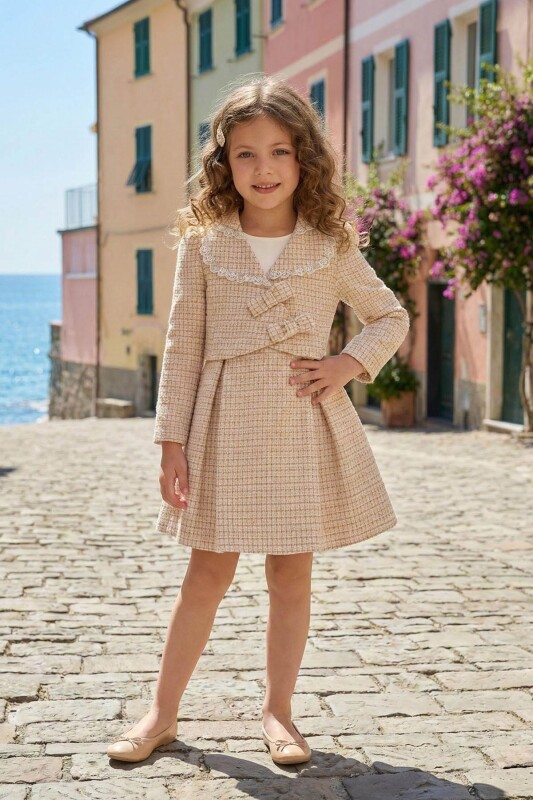 Beige Girls Tweed Dress & Jacket Set 3-7 AGE 36309PR - Clothes