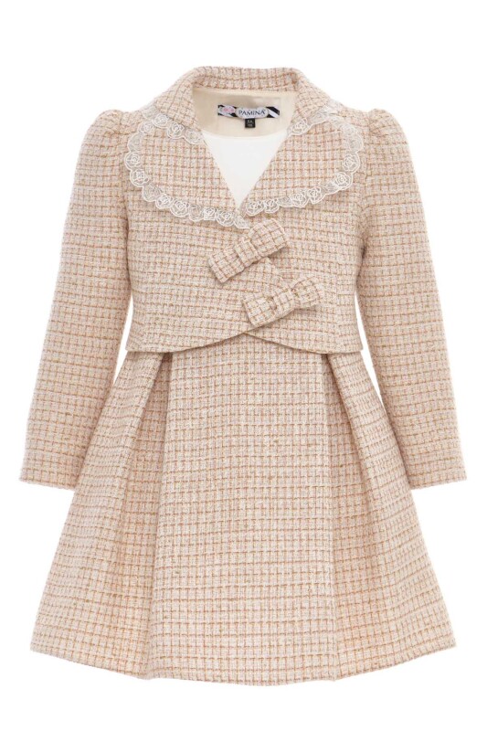 Beige Girls Tweed Dress & Jacket Set 3-7 AGE 36309PR - Clothes (1)