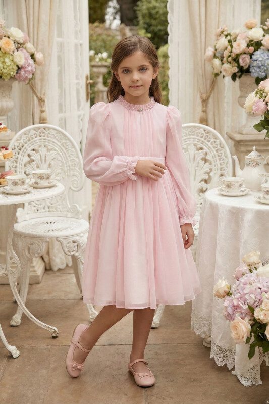 Pink Girls Long Sleeve Dress 3-7 AGE 36251PR - Clothes