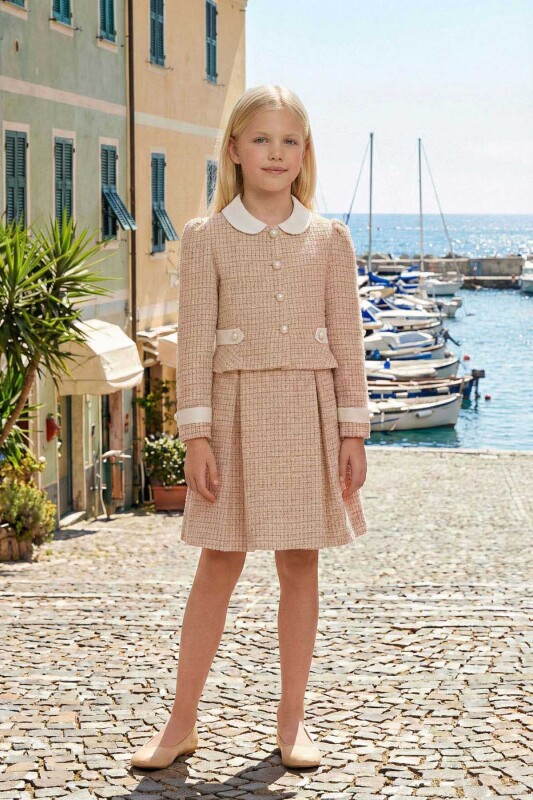 Beige Girls Tweed Dress & Jacket Set 8-15 AGE 36269PR 
