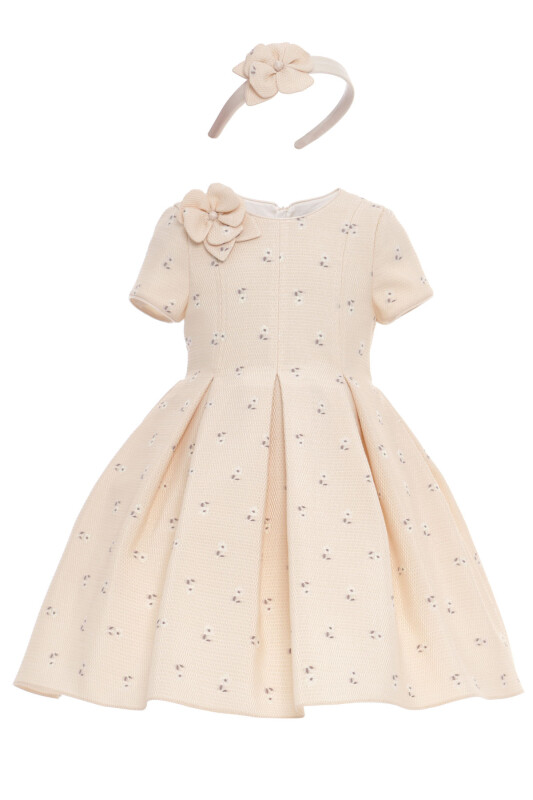 Beige Girls Textured Flower Dress & Headband 3-7 AGE 36176PR - Clothes (1)