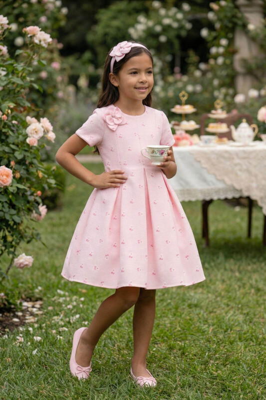 Powder Girls Textured Flower Dress & Headband 3-7 AGE 36176PR 