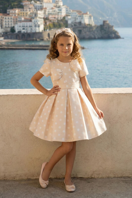 Beige Girls Polka Dot Dress & Headband Set 3-7 AGE 36181PR 
