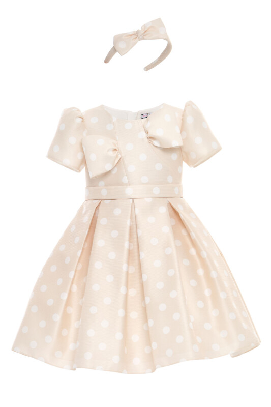 Beige Girls Polka Dot Dress & Headband Set 3-7 AGE 36181PR - Clothes (1)
