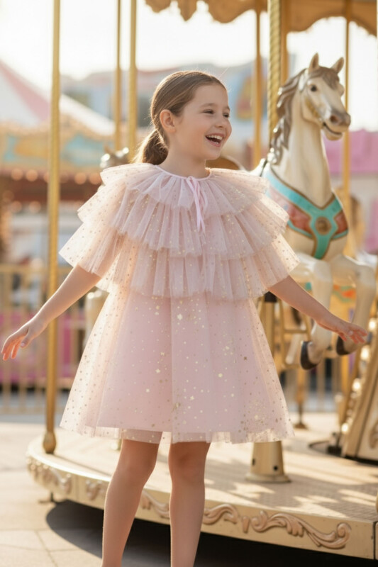 Powder Girls Dress with Layered Tulle Cape (3-7 Age) 3-7 AGE 36047PR - Clothes
