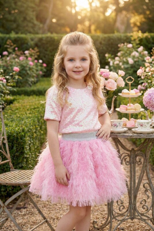 Powder Gırls Sparkling Sequin Top & Skirt 3-7 AGE 36030PR - Clothes