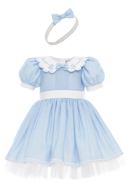 Blue Baby Girl Classic Puff Sleeve Dress with Headband 6-24 MONTH 36371PR - Clothes (1)
