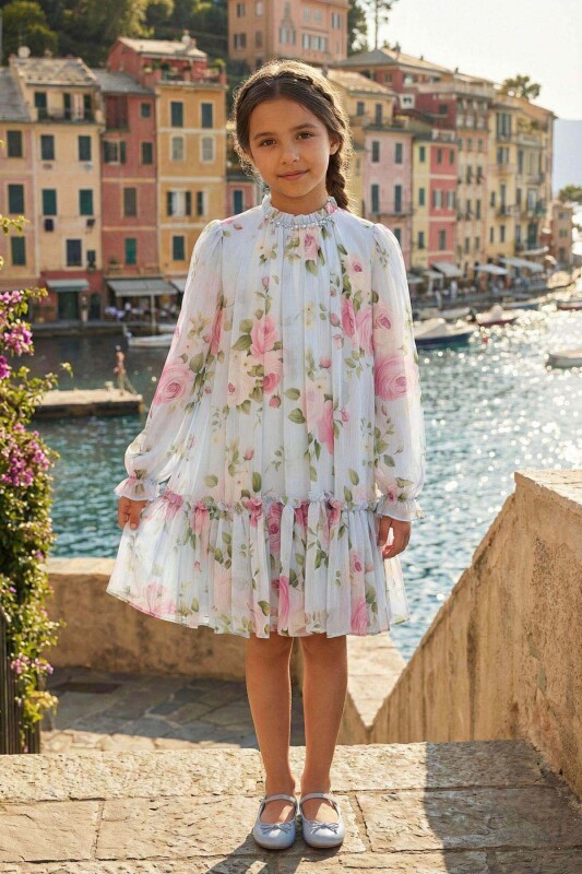 Blue Girls Long Sleeve Chiffon Dress 8-15 AGE 36233PR 