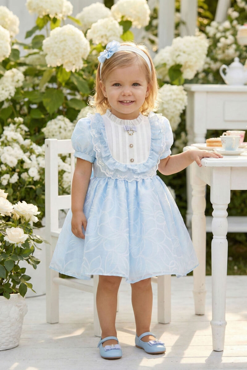 Blue Baby Bow-Back Dress with Headband 6-24 MONTH 36445PR - Pamina