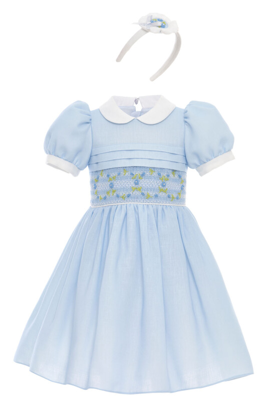 Blue Classic Embroidered Smock Dress with Headband 3-7 AGE 36383PR - Clothes (1)
