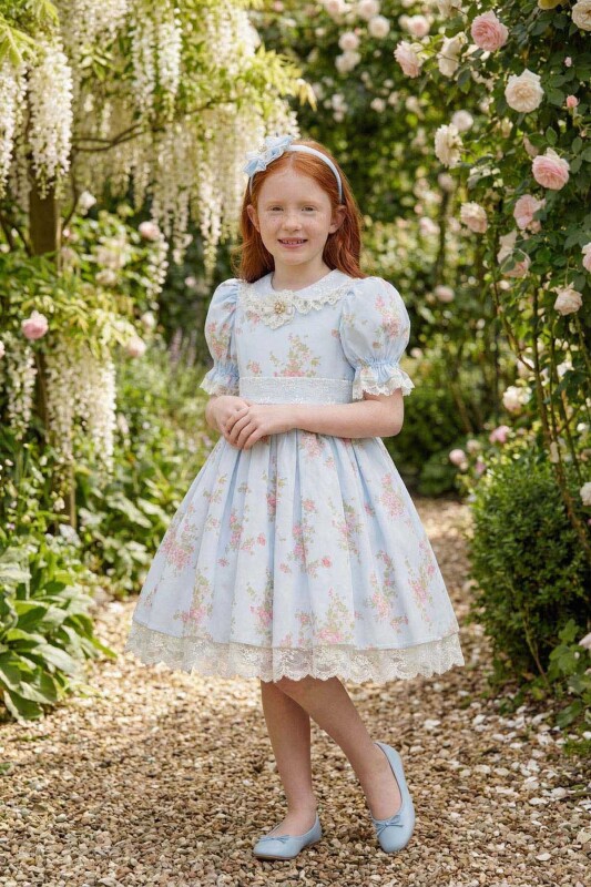 Blue Vintage-Inspired Floral Dress with Headband 3-7 AGE 36374PR - Clothes