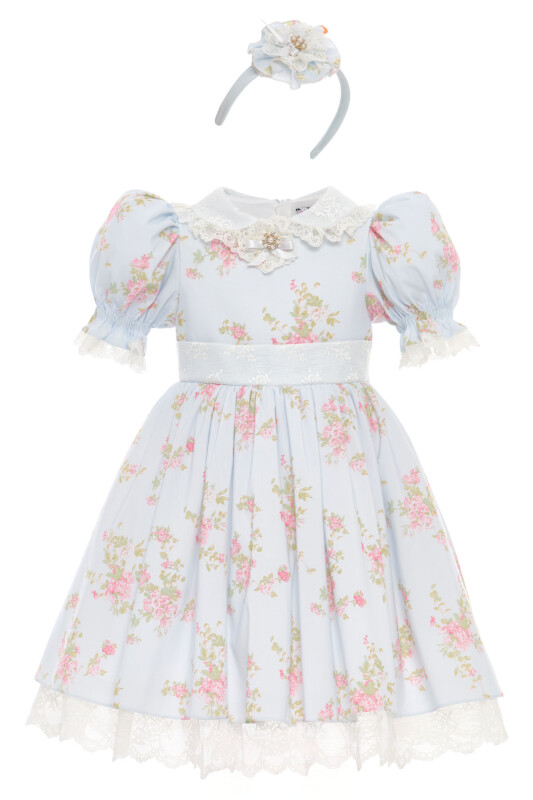 Blue Vintage-Inspired Floral Dress with Headband 3-7 AGE 36374PR - Clothes (1)