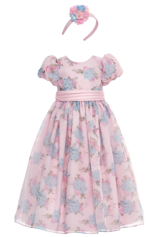 Powder Floral Organza Maxi Dress with Hair Accessory 3-7 AGE 36368PR - Clothes (1)