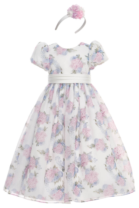 Ecru Floral Organza Maxi Dress with Hair Accessory 3-7 AGE 36368PR - Clothes (1)