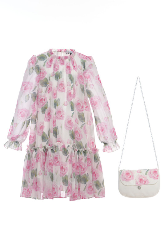Ecru Girls Chiffon Dress with Matching Bag 3-7 AGE 36220PR - Clothes (1)