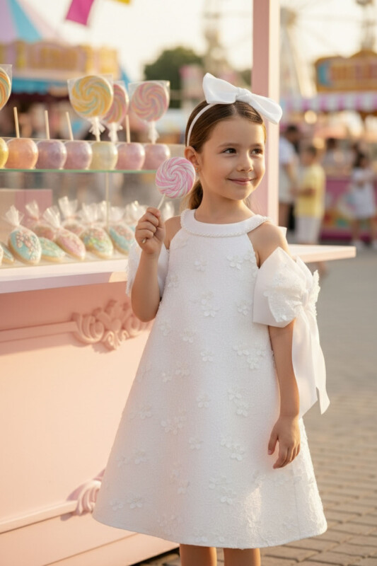 Ecru Girls Lace Bow Shoulder Dress 3-7 AGE 36062PR 