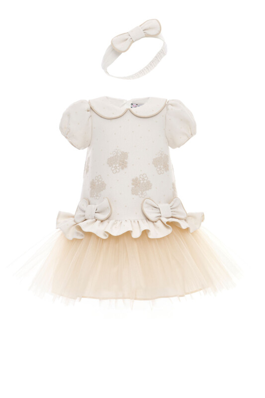 Beige Baby Girls Bow Detail Tulle Dress & Headband 6-24 MONTH 36170PR - Clothes (1)
