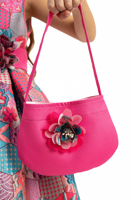 Pink Jacquard Patterned Dress with Matching Bag 3-7 AGE 35329PR - Clothes (1)