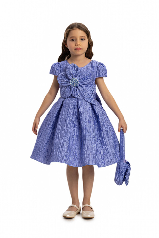 Purple Textured Dress with Matching Bag 3-7 AGE 35443PR - Clothes