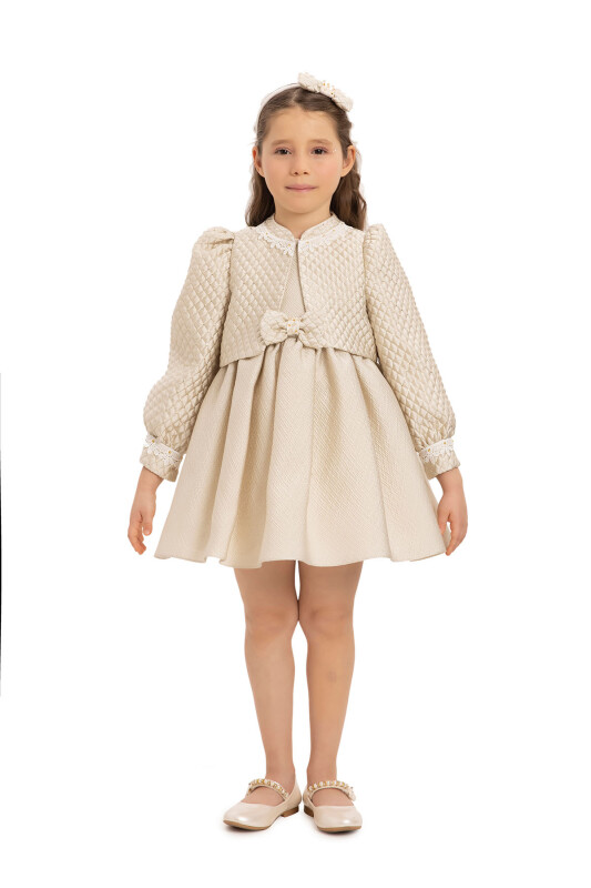 Beige Baby Dress with Jacket and Hair Accessory 6-24 MONTH 35399PR - Clothes