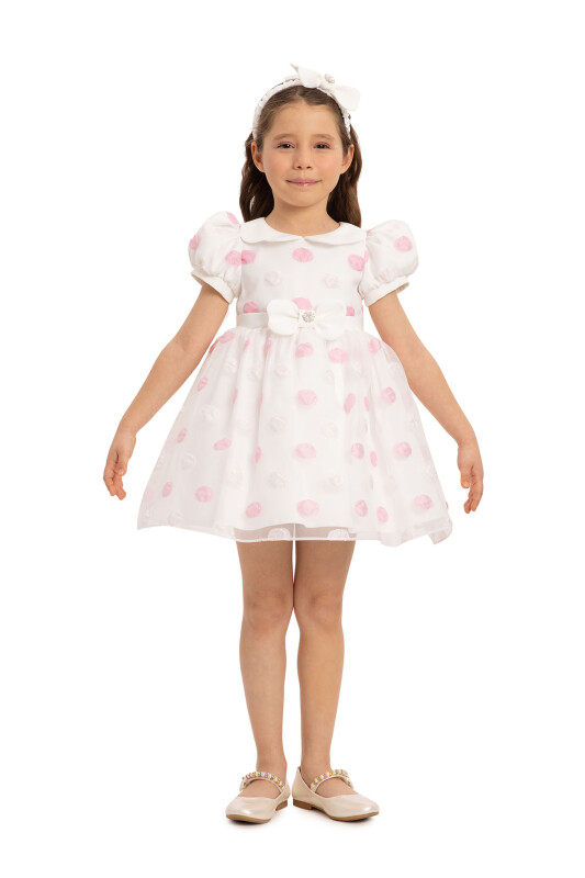 Powder Polka Dot Baby Dress with Hair Accessory 6-24 MONTH 35420PR - Clothes