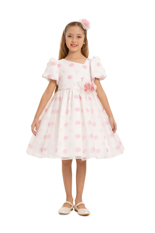 Powder Polka Dot Dress with Hair Accessory 3-7 AGE 35430PR - Clothes (1)